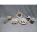 Four items of Royal Doulton "Bunnykins" including bowls, plate, two handled mug,
