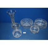 A quantity of cut glass including Edinburgh crystal trifle bowl, Webb Corbett vase, Harbridge bowl,