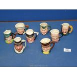 A quantity of Sandland miniature character jugs including Weller,Puck and Robin Hood.