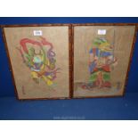 Two coloured Oriental Prints in bamboo frames.