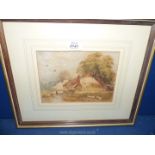 A framed and mounted Watercolour depicting a young lady outside Homestead, no visible signature,