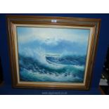 A wooden framed oil on canvas depicting a seascape signed lower right Dawson. 30 3/4" x 27".