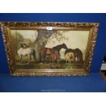 A gilt framed over varnished print on board of horses and foals.