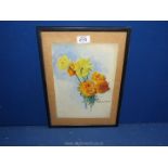 A Watercolour of flowers signed Marie Chautard Carreay.