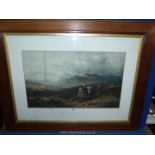 A large wooden framed Print signed by Douglas Adams, dated 1893 depicting a grouse shoot.