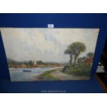 An unframed Watercolour river landscape by C. Van Staaten, 17.5" x 27".