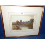 A framed and mounted Watercolour depicting figures in a rowing boat with a Cathedral in the