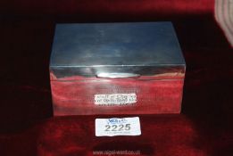 A wooden lined Silver Cigarette Box 'Presented to Jack White 1940 - 1950', Birmingham 1949,