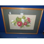 A framed and mounted watercolour depicting a floral study signed M. E. Langford. 25 1/4" x 19 1/4".