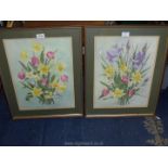 A pair of framed and mounted watercolours of Spring Flowers, signed lower right W.