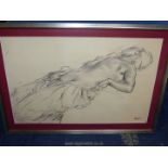 A large Print by 'Degas' (1834-1917) of reclining semi-nude.