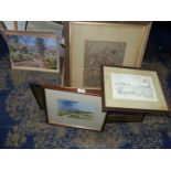 A quantity of Prints to include cattle, sheep, a John Clayton Watercolour of a farm etc.