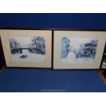 A pair of framed and mounted prints from Hong Kong island, stamped and signed in pencil.
