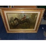 A framed over varnished print on canvas titled 'The Hunter', after A.J. Munnings, 29 1/4" x 23 1/2".