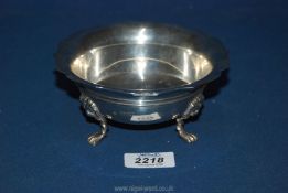 A Silver Bowl standing on three lion paw feet, London 1903, maker Frederick Habedling.