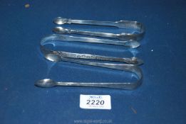 Three pairs of Silver Sugar Tongs, London hallmarks 1812, 1814 and 1804, various makers,