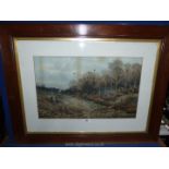 A large wooden framed Print signed lower left Douglas Adams, dated 1893 depicting a pheasant shoot.