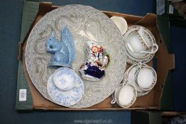 A quantity of china including part Teasets, large silver coloured charger, gaudy jug,