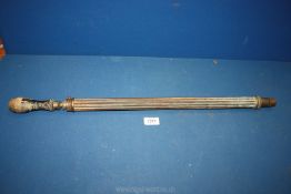 A brass and wooden Syringe/garden sprayer, 27 1/2".