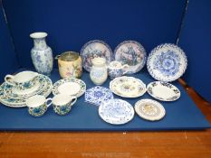 A quantity of china including Midwinter plates, cups and jug, Mason's plate, blue and white vase,