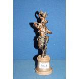 A bronze effect statue of Greek God with small boy on shoulders on marble base,
