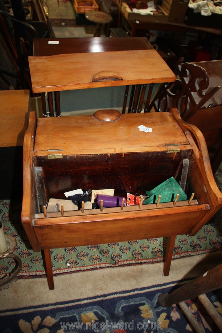 A lightwood Sewing Box and contents, with lift up lids, a/f, 23'' x 19 1/2'' x 16''.