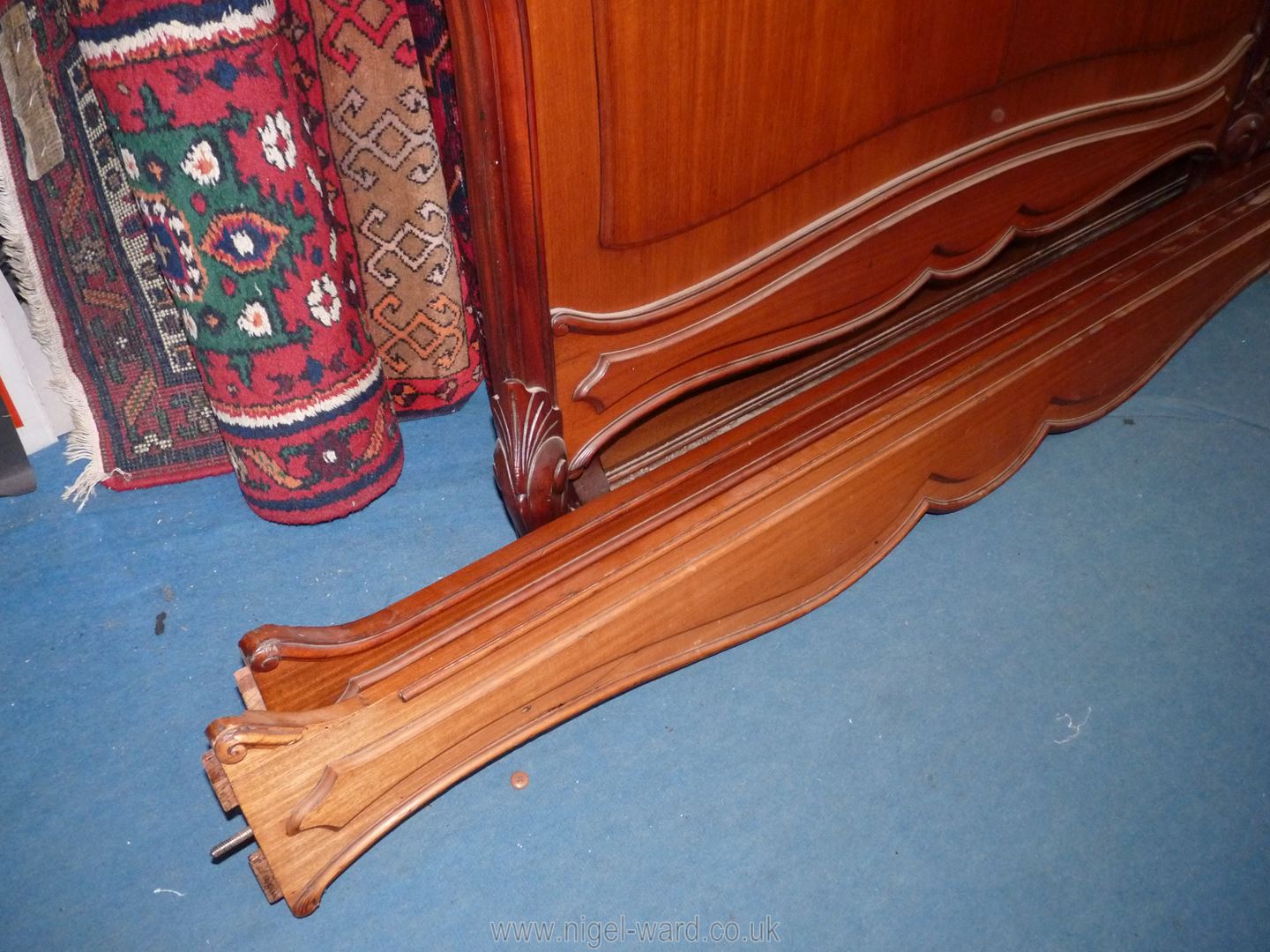 An elegant Mahogany double Bedstead standing on scroll legs, 60'' high x 83 1/2'' long overall. - Image 2 of 3