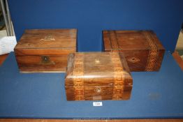 Two marquetry boxes and one other , all a/f.