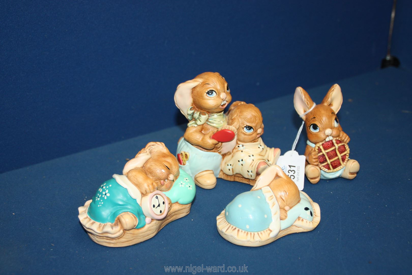 Four Pendelfin Bunny figures - Picnic Midge, Dandy, Forty winks and Snuggles, some small chips. - Image 2 of 2