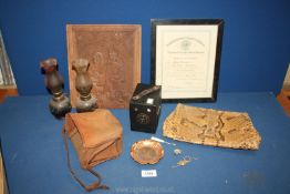 A small quantity of miscellanea including two small oil lamps, cased Brownie camera,