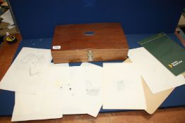 A Cheyney Art box with two compartments and contents including used Rowney pastels and coloured