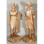 A pair of Hadley Royal Worcester late 19th c. Bringaree Indians on blush shade. 19 1/2'' tall.