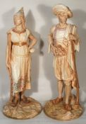 A pair of Hadley Royal Worcester late 19th c. Bringaree Indians on blush shade. 19 1/2'' tall.