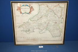 A framed map of South Wales by Rob Morden with colour and some illustrations, 17" x 13 3/4".