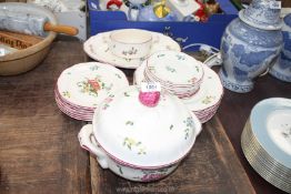 A quantity of French 'Vieux Saint Armand' pattern floral dinner service to include a large lidded