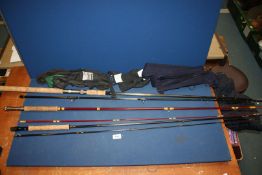 Three Fishing Rods including Daiwa 10' carbon Trout rod,