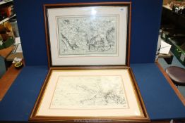 Two framed prints of Maps of Herefordshire,