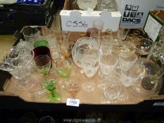 A quantity of glass including Babycham glasses, Stuart crystal vase, claret jug.