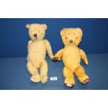Two jointed Teddy Bears, 1940's and 60's, one by Chad Valley with glass eyes,