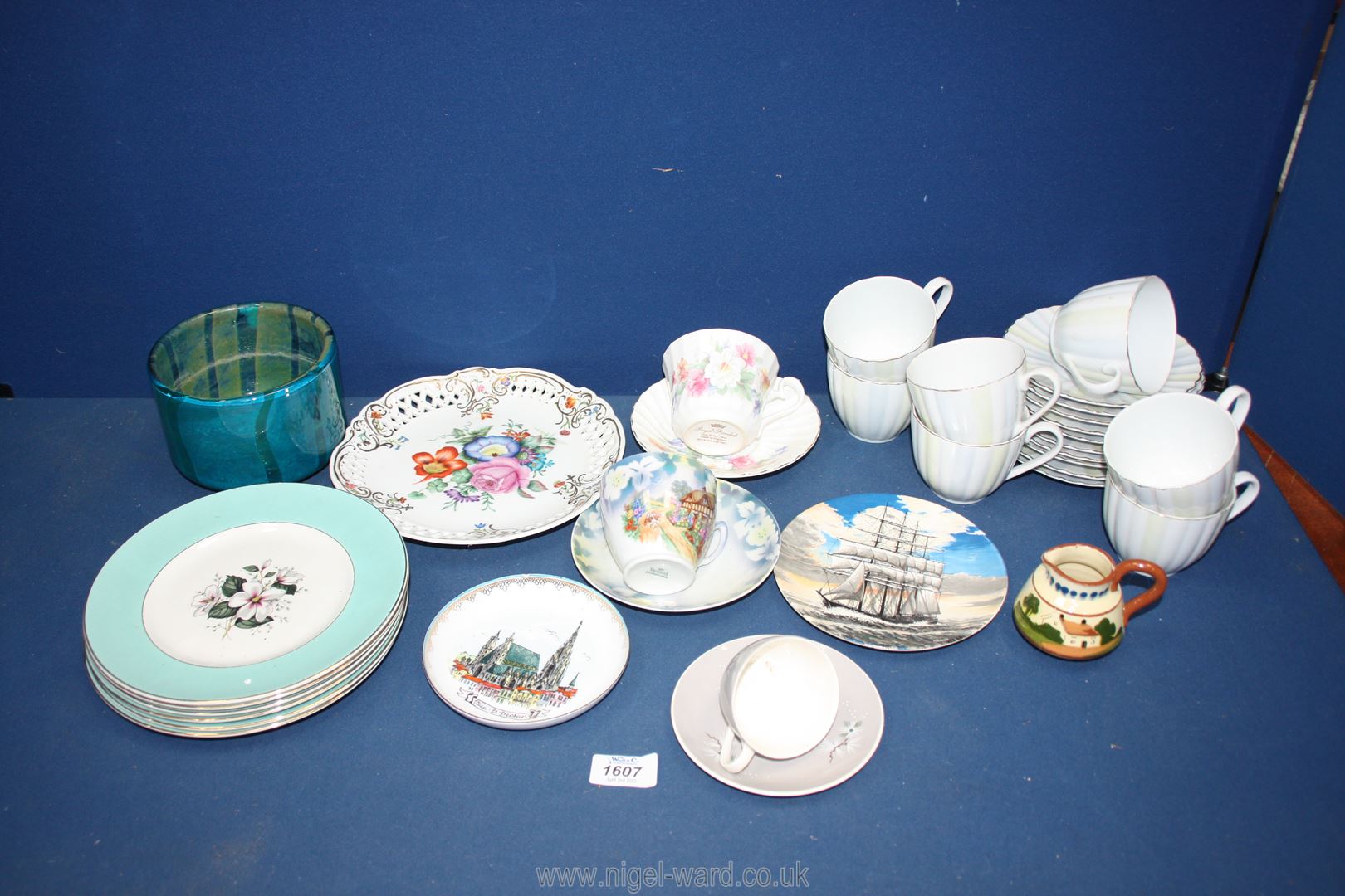 A quantity of china to include; a Poole plate depicting Howard D Troop ship built in Glasgow 1892,