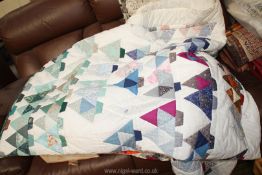 A handmade double Patchwork throw with repeated Christmas tree design, 102'' x 160'' approx.