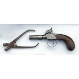 A top hammer Percussion muzzle loading Pocket/Muff Pistol by ''Fisher of London'',