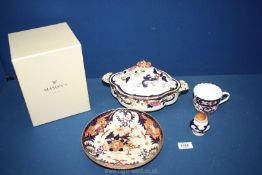 Three pieces of Imari pattern china,