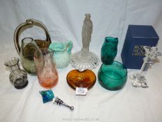 A small quantity of glass including Royal Scot vase, boxed, teal coloured bowl and small jug,