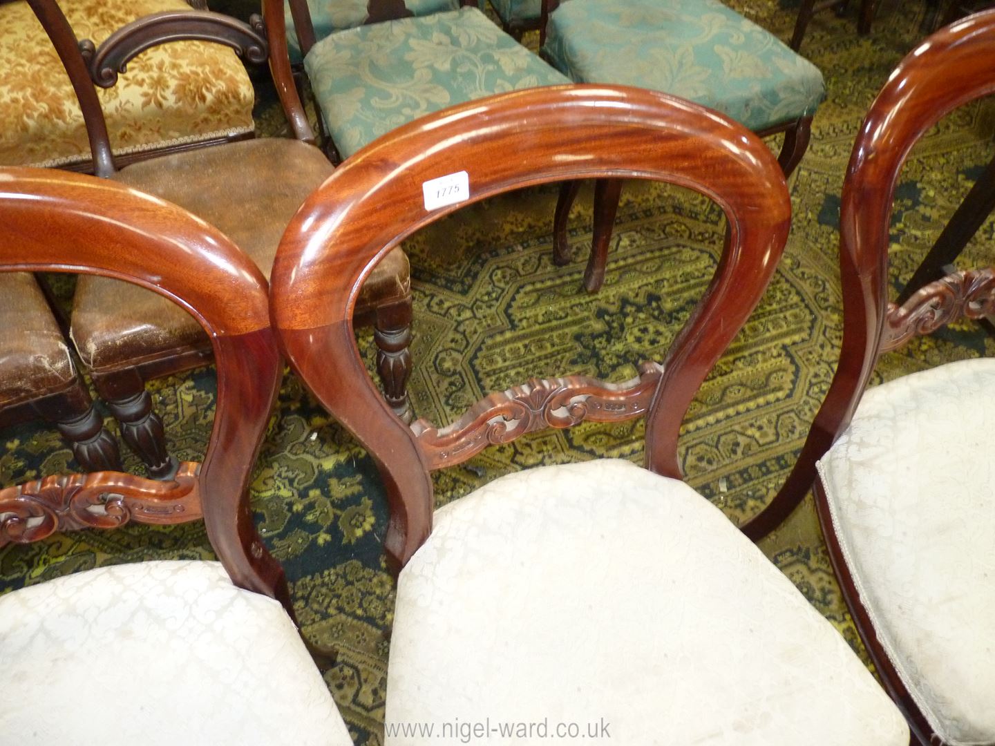 A set of six William IV design Mahogany framed Dining Chairs standing on turned and lobed front - Image 2 of 3