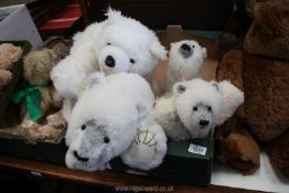 A family of soft toy Polar Bears, 13'' up to 18'' tall, all hand-made in 2007, two having growlers.