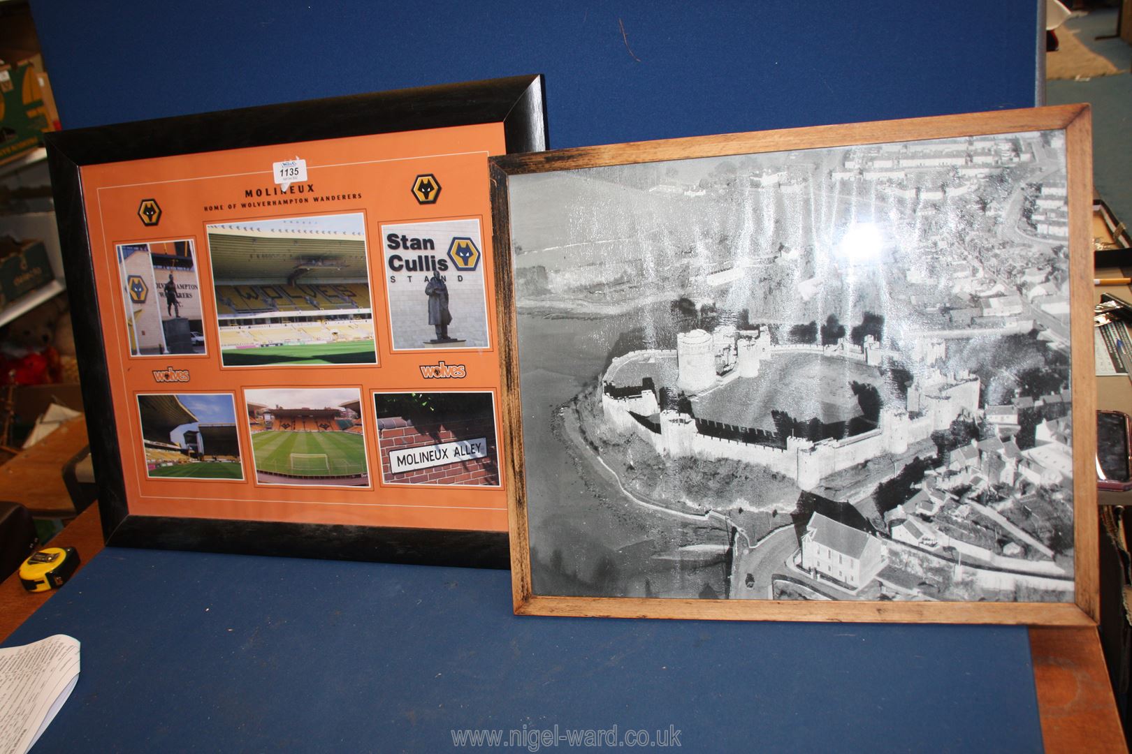 A framed black and white Photograph of a castle and a Poster of the Home of Wolverhampton Wanderers - Image 2 of 2
