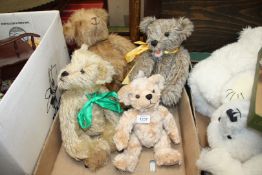 Three hand-made Teddy bears, two being 11'' tall, one with growler and a small Bear, 10'' tall.