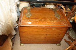 A wooden log Box with fittings, handles and feet, 21'' x 14 1/2'' high x 15'' deep.