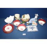 A quantity of china including Coalport three handled soup bowls and saucers, Coalport shell vase,